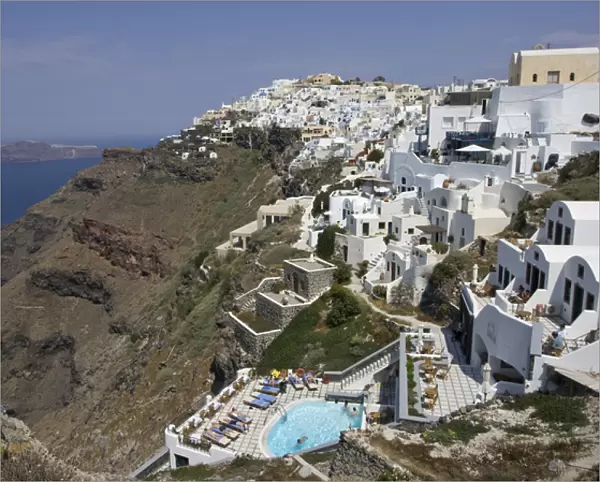 Europe, Greece, Santorini. Daytime shot of cliffside villas in Fira. Credit as: Bill