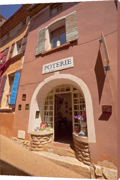 France, Provence, Roussillon. Sign over entrance to pottery shop. Credit as: Fred