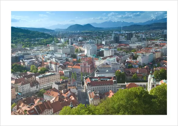 SLOVENIA-Ljubljana: Presernov Trg Square  /  View from Castle Hill  /  Belvedere Tower