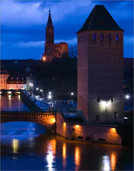 FRANCE-Alsace (Haut Rhin)-Strasbourg: Evening View along the Ponts Couverts & Ill River