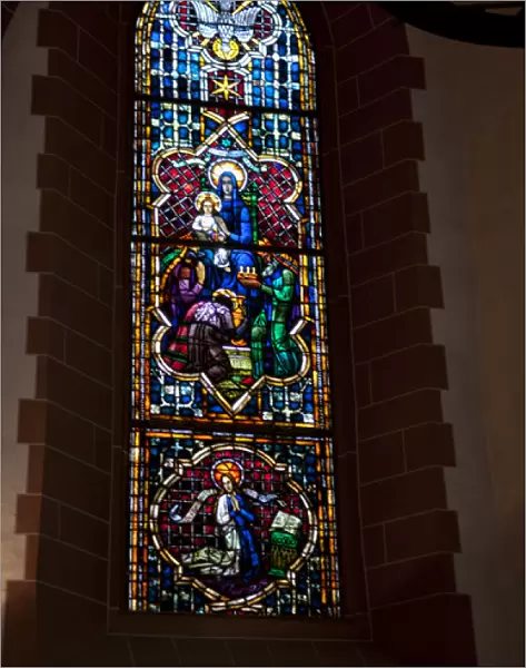 Famous colorful stained glass of St Nicholas Church St Pauls in Romerberg Old Town