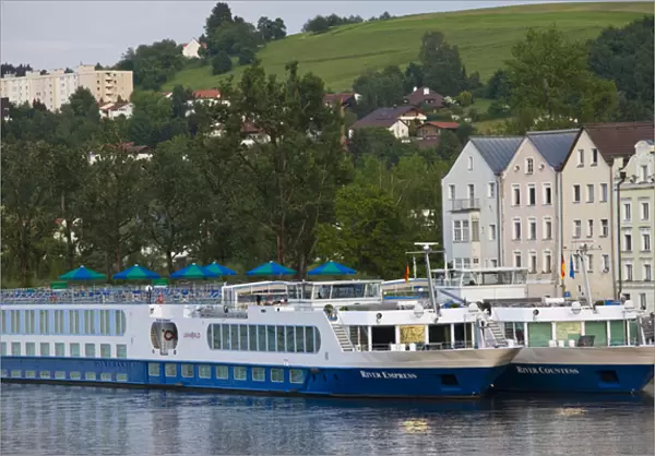 GERMANY, Bayern-Bavaria, Passau. Cruise ships on Danube River