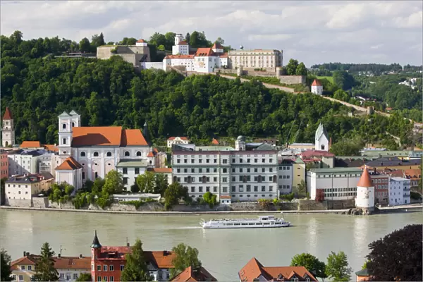 GERMANY, Bayern-Bavaria, Passau. Inn River view from Mariahilf monastery