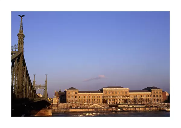 Budapest, Hungary. University of Economics and the Gellert Bridge