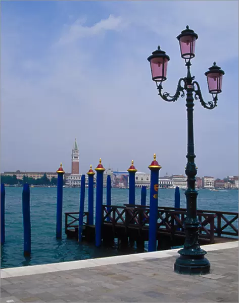 Europe, Italy, Venice. Lampost near gondola mooring spot on Grand Canal