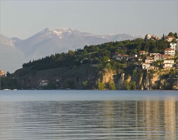 MACEDONIA, Ohrid. Morning view of Old Town and 13th century Sveti Jovan at Kaneo