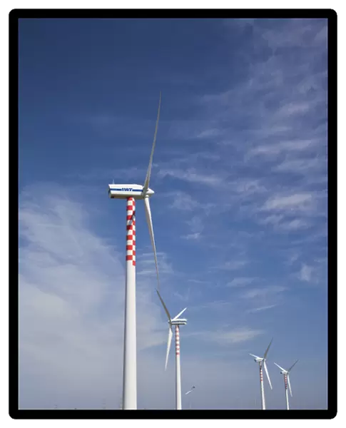 ITALY, Sardinia, Porto Torres. Wind farm and power plant