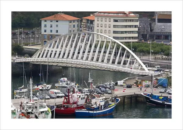 The Puerto Bridge crossing the harbor at Ondarroa, Basque Country, Northern Spain