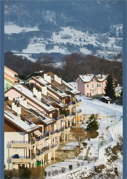 SWITZERLAND-(Vaud)-Swiss Riviera-JONGNY: Hill Town above VEVEY  /  Winter Shore of Lake