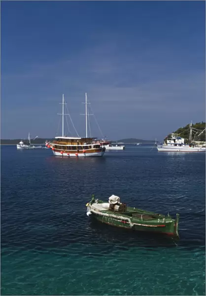 Boats docked in harbor, Hvar Island, Croatia