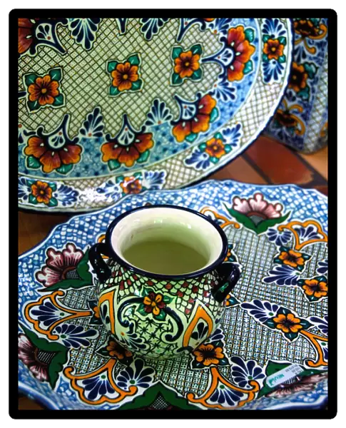 North America, Mexico, Baja California Sur, San Jose del Cabo. Colorful Mexican pottery