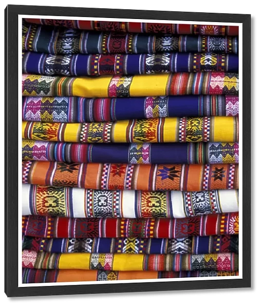 SA, Peru, Chinchero Bolts of traditional fabric in Chinchero market