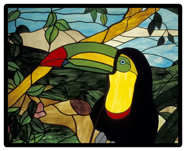 CA, Costa Rica Toucan in stained glass