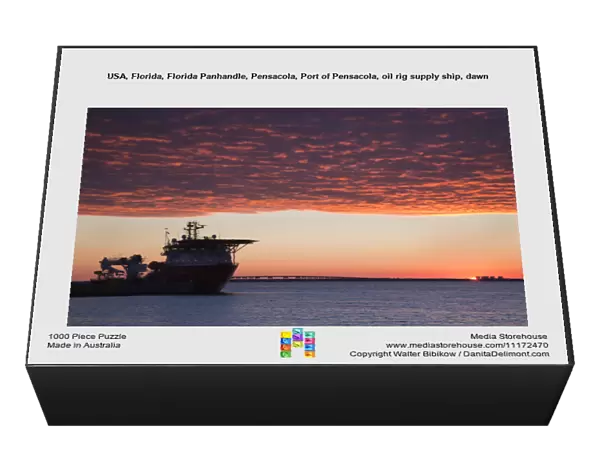 USA, Florida, Florida Panhandle, Pensacola, Port of Pensacola, oil rig supply ship, dawn