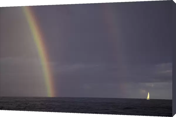 N. A. USA, Hawaii, Maui Rainbow and sailboat
