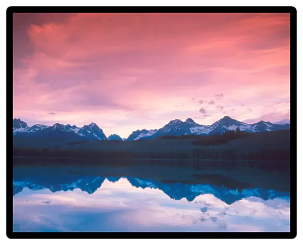 Sawtooth mountains reflected in Little Redfish Lake near Stanley, Idaho