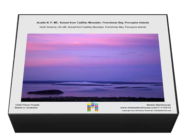 Acadia N. P. ME. Sunset from Cadillac Mountain. Frenchman Bay. Porcupine Islands