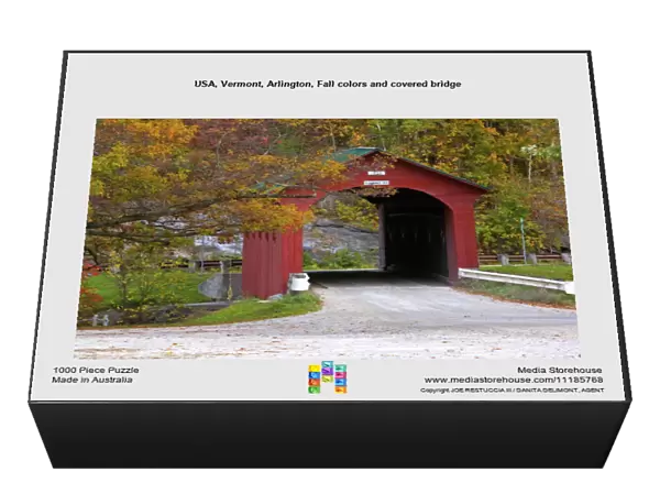 USA, Vermont, Arlington, Fall colors and covered bridge
