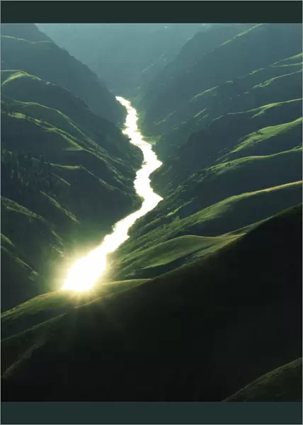 USA, Idaho, Salmon River, Sunlight reflects off the river