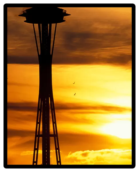 Washington, Seattle Space Needle at sunset