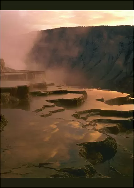USA, Wyoming, Yellowstone National Park, Rising mists at Mammoth Hot Springs