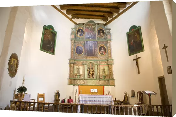 NM, New Mexico, Santa Fe, San Miguel Mission, the Sanctuary and altar screen