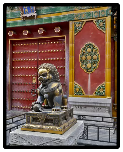 Lion standing guard Forbidden City Beijing the imperial palace during Ming and Qing