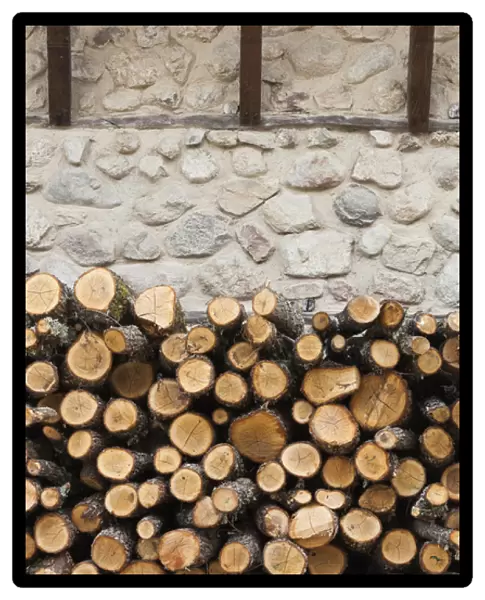 Bulgaria, Southern Mountains, Melnik, Ottoman-era town, wood pile, detail