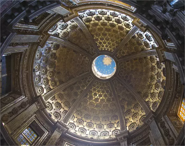 Europe, Italy, Siena. Ornate cathedral interior dome