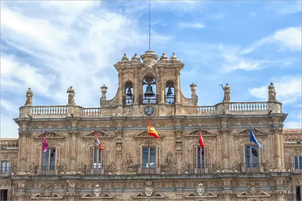 Europe, Spain, Salamanca, Town hall bell tower in Plaza Mayor