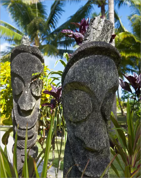 Carved statues at a resort on Aore islet before the Island of Espiritu Santo, Vanuatu