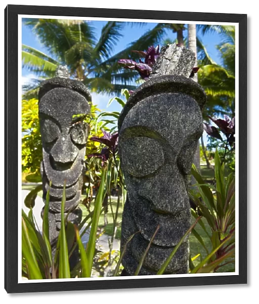 Carved statues at a resort on Aore islet before the Island of Espiritu Santo, Vanuatu