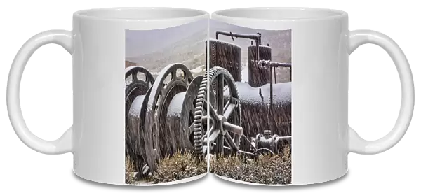 USA, California, Bodie. Old mining machinery in field