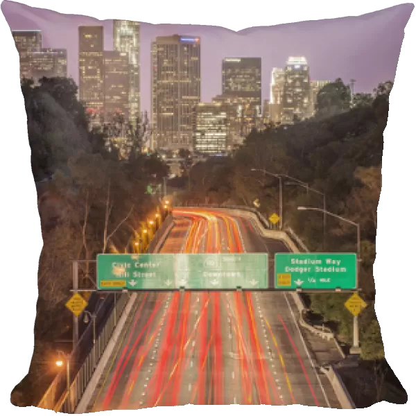 USA, California, Los Angeles, I - 110 Freeway & Downtown