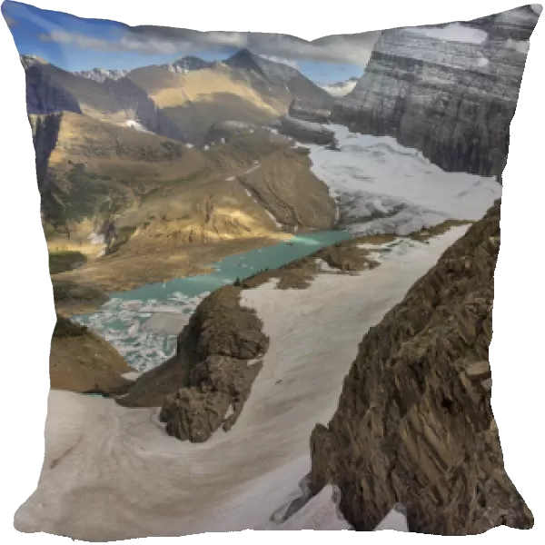 Looking down at Grinnell Glacier in Glacier National Park, Montana, USA
