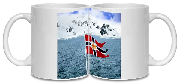 A Hurtigruten Cruise Ship postal service flag is displayed while cruising the Weddell