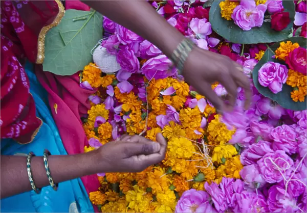 Woman selling flower, Pushkar, Rajasthan, India