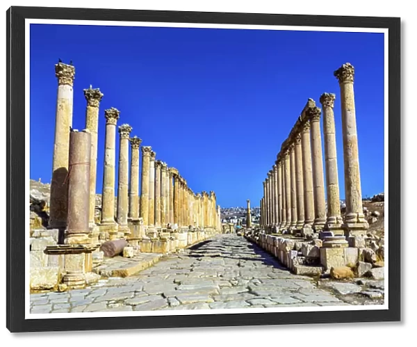 Corinthian Columns Ancient Roman Road City Jerash Jordan. Jerash came to power 300 BC to 100 AD