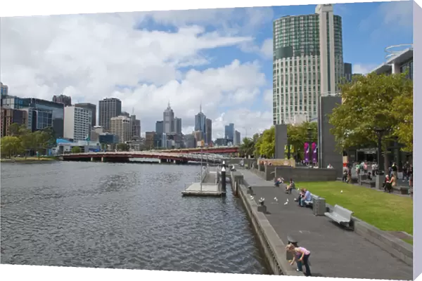 Skyline along Yarra River in Melbourne Victoria Australia