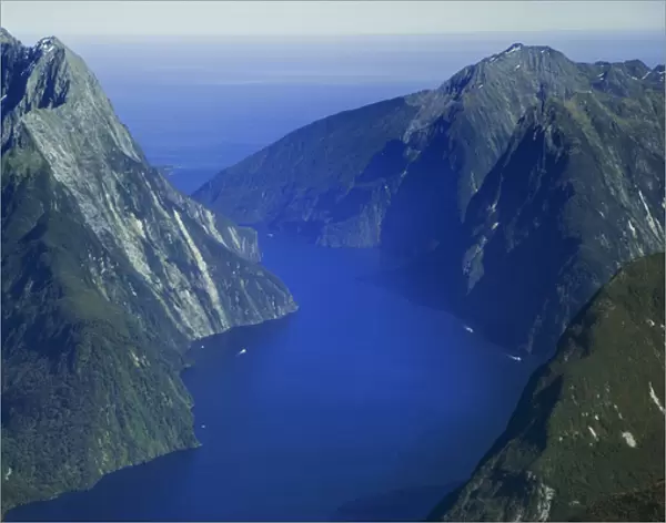 New Zealands South Island. Aerial view of Milford Sound