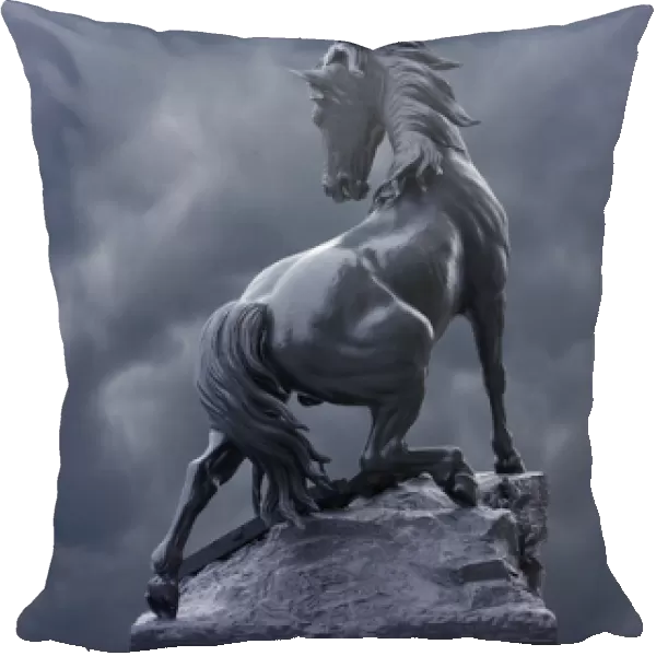 France, Paris. Horse sculpture against storm clouds at entrance of Musee d Orsay