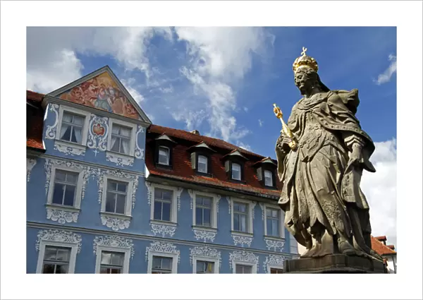 Europe, Germany, Bamberg. Empress Kunigunde and Hellerhaus on the old city of Bamberg
