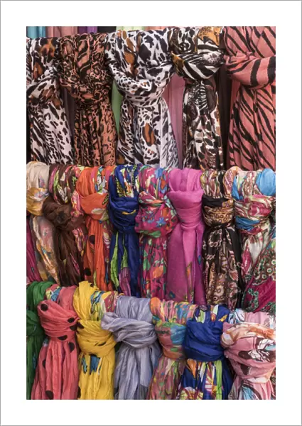 Mexico, San Miguel de Allende. Retail display of scarfs