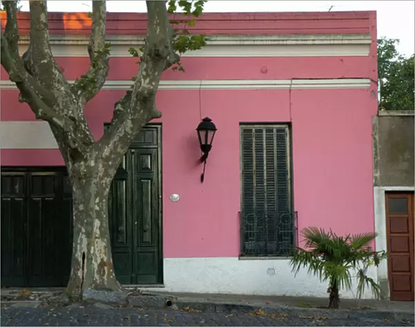 Uruguay. Colonia del Sacramento. Barrio Historico. Pink colonial house