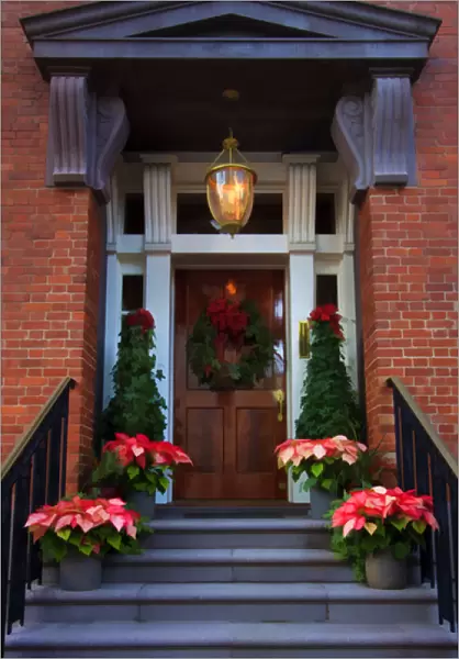 North America, USA, Georgia; Decorative Christmas entrance to home in the Historic