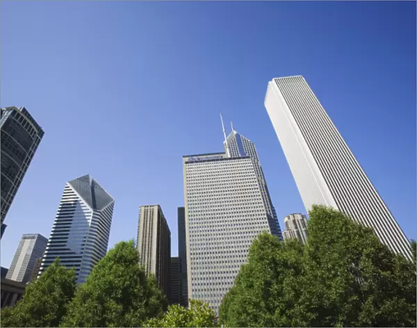 USA, Illinois, Chicago. Skyscrapers and trees