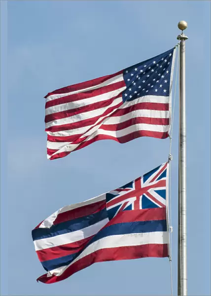 American and Hawaiian State flags, Oahu, Hawaii