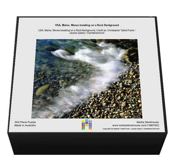 USA, Maine, Waves breaking on a Rock Background