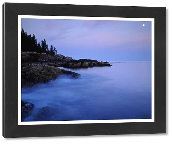 USA; Maine. Acadia National Park; Moonrise over the Atlantic
