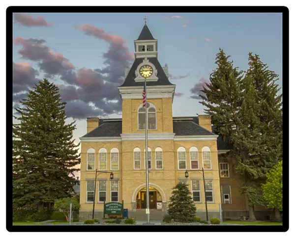 The Beaverhead County Courthouse at dusk in downtwon Dillon, Montana, USA